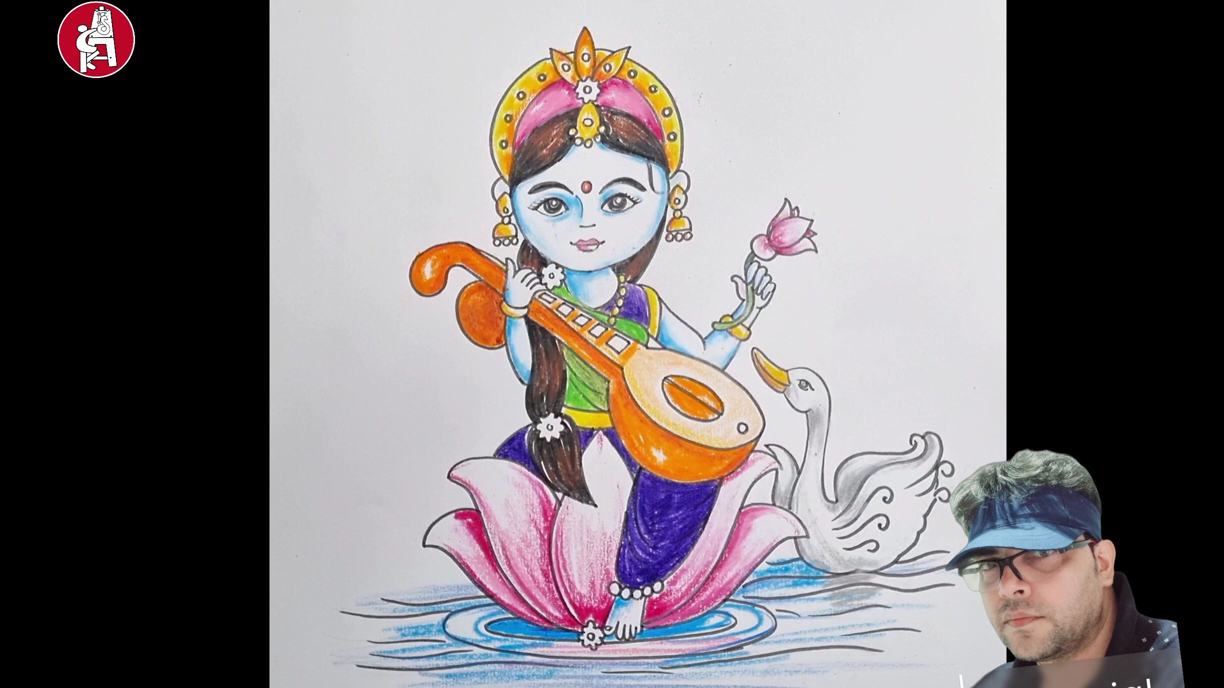 Maa Saraswati // Outline Sketch // Full tutorial on My Channel - Artistic  Dipankar . .. . .#devisaraswati #saraswatipuja #saraswatipujo… | Instagram