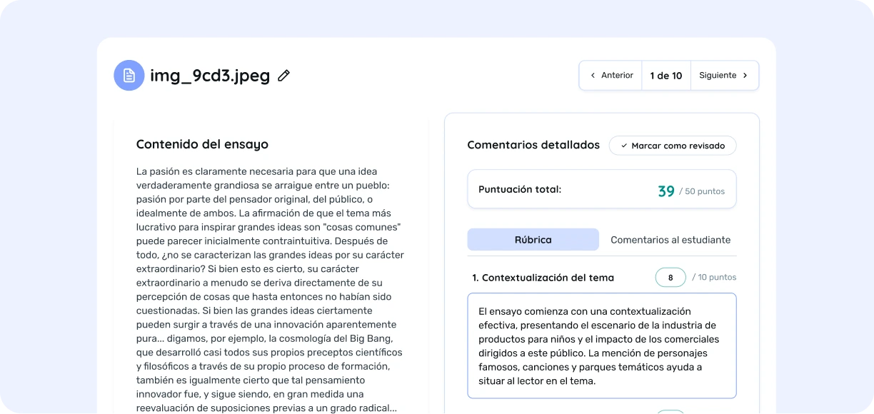 Corrección instantánea y retroalimentación a escala