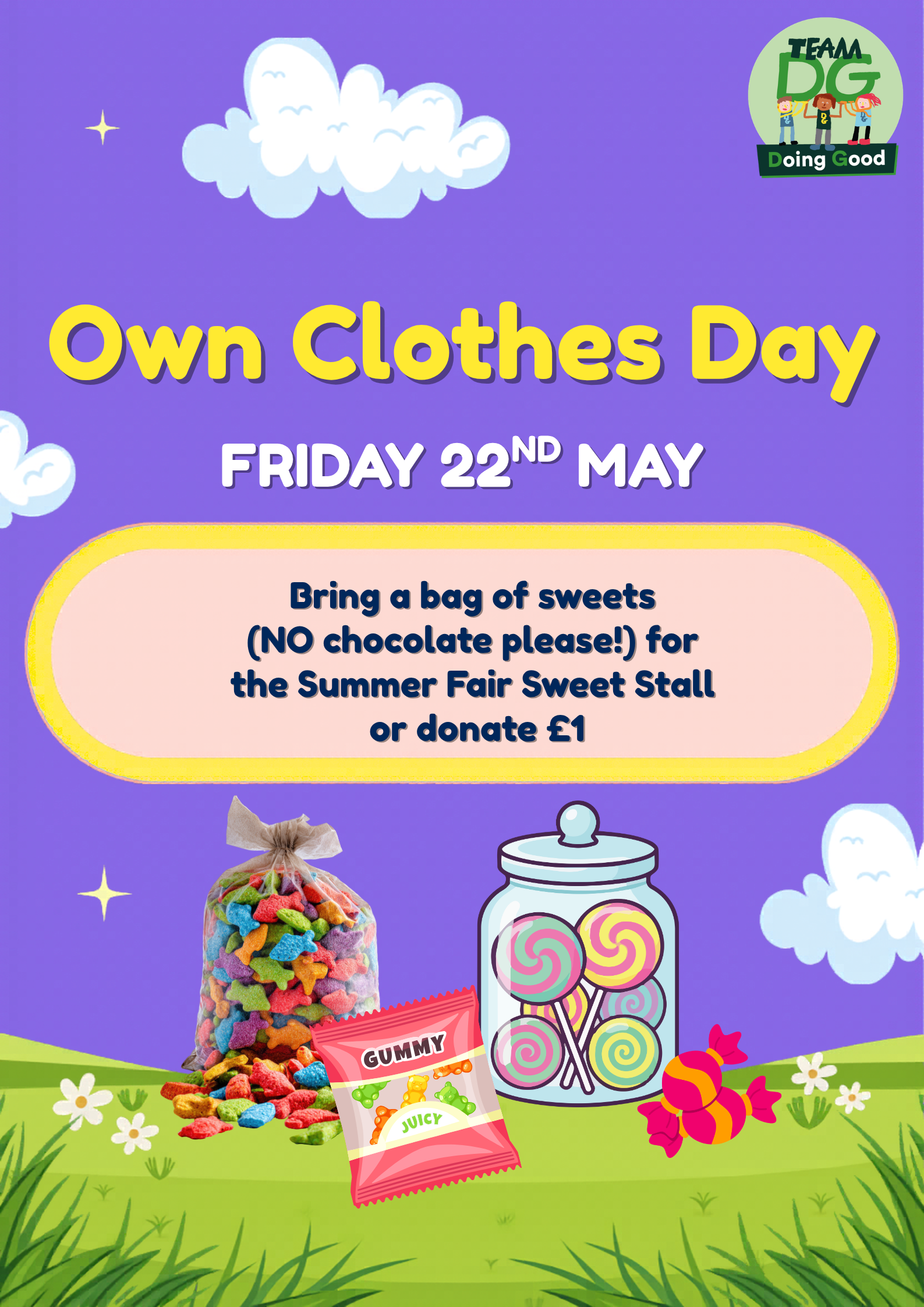 Own Clothes For Sweets Day Flyer