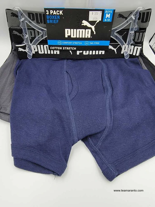 Kit 02 Calzoncillos Boxer Infantil en Poliamida con Patrón Puma - Talle M  al GG Azul/Negro