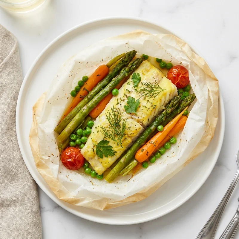 Papillote de lieu jaune aux légumes