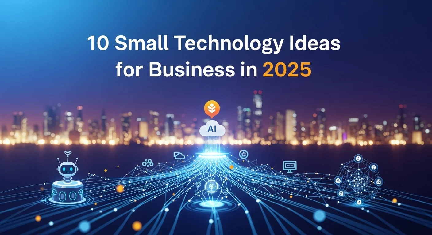 Modern technology landscape with business elements and tech solutions for 10 Small
