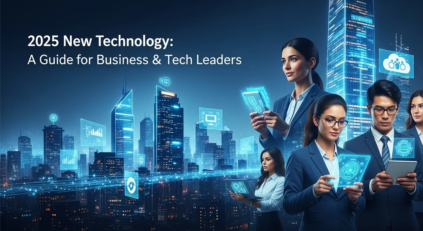 Modern technology landscape with business elements and tech solutions for 2025 New