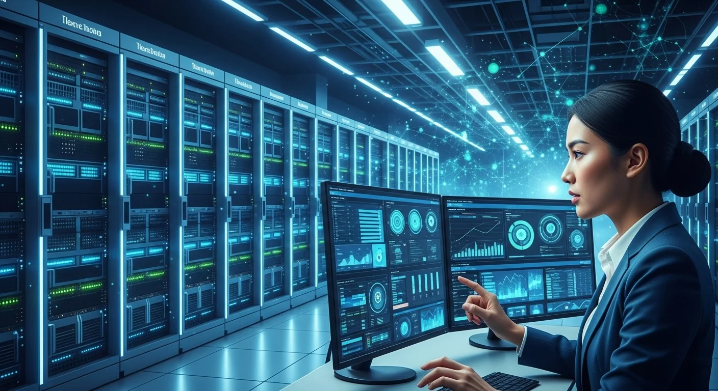 Modern technology landscape with business elements and tech solutions for 365 Security