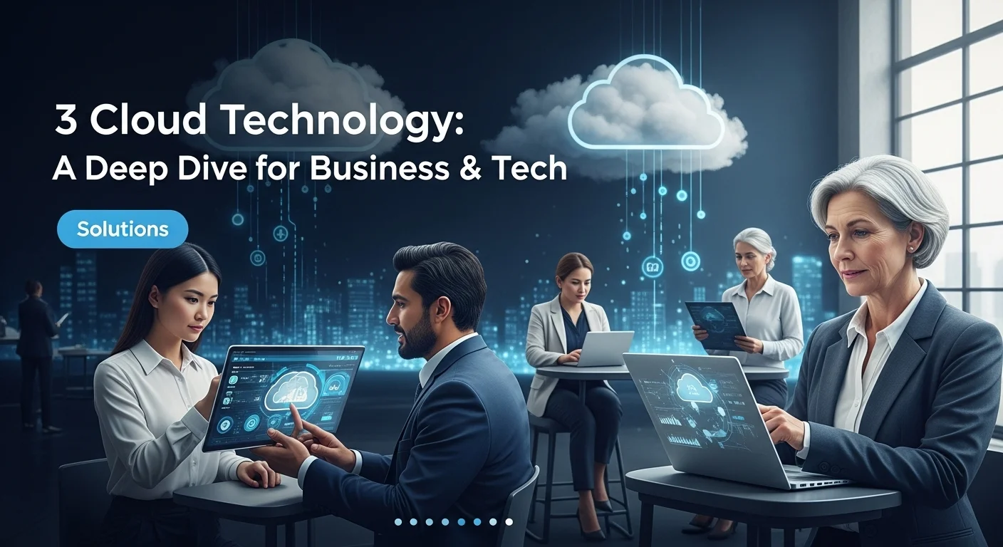 Modern technology landscape with business elements and tech solutions for 3 Cloud