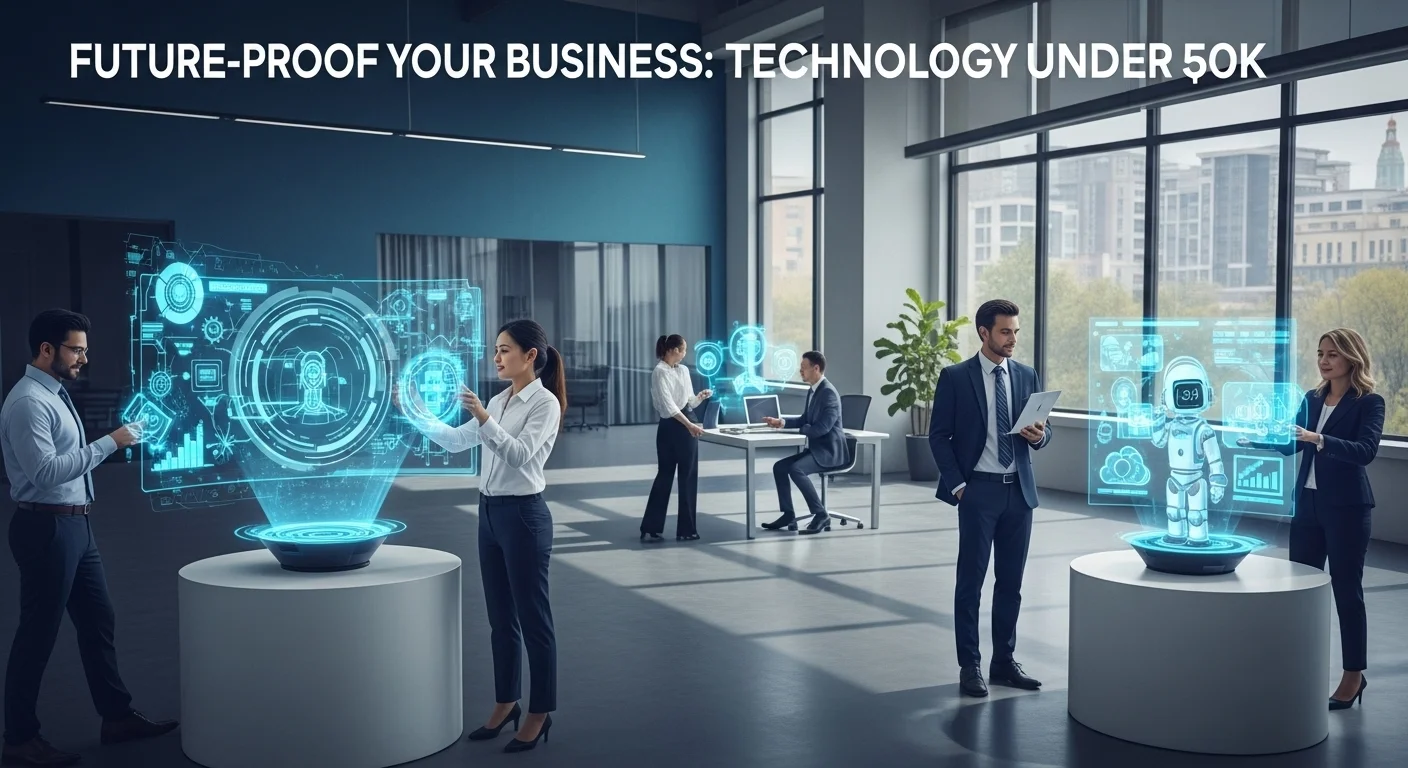 Modern technology landscape with business elements and tech solutions for 50k