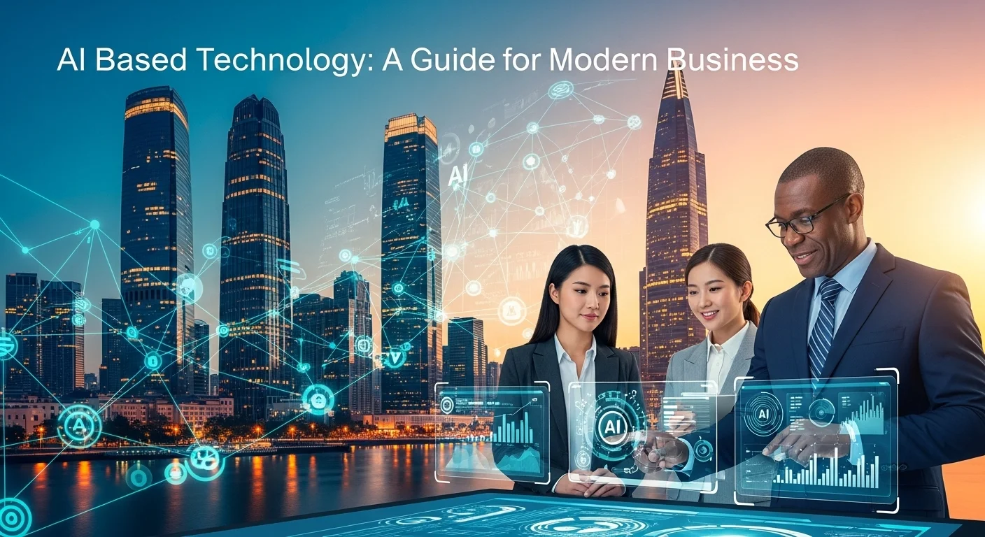 Modern technology landscape with business elements and tech solutions for Ai Based