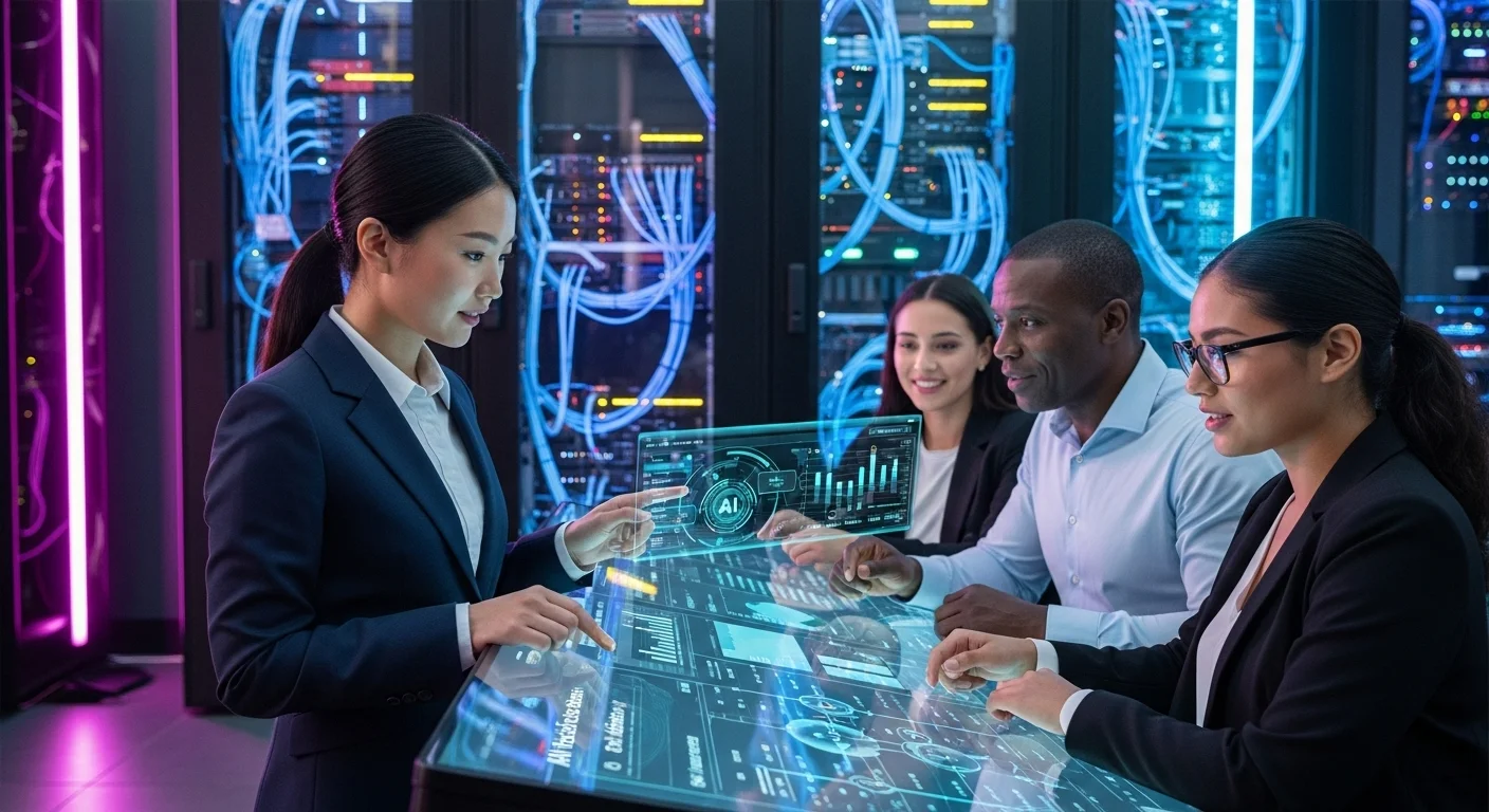 Modern technology landscape with business elements and tech solutions for Ai Business Intellig