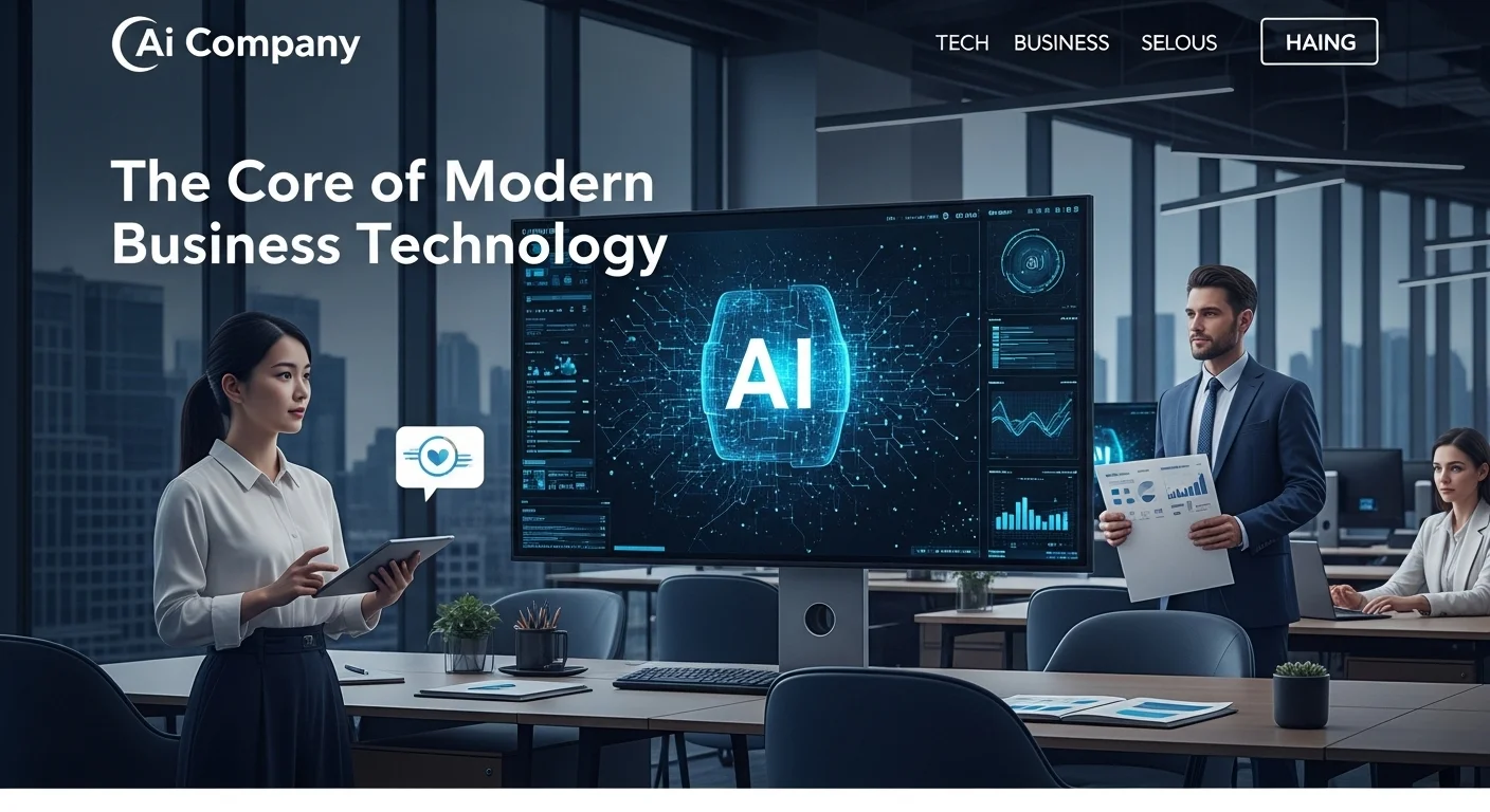 Modern technology landscape with business elements and tech solutions for Ai Company