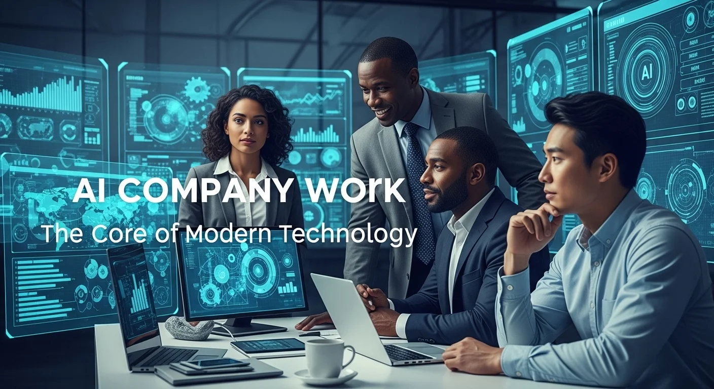 Modern technology landscape with business elements and tech solutions for Ai Company Work