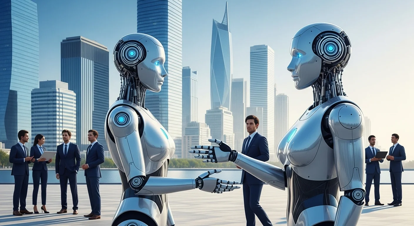 Modern technology landscape with business elements and tech solutions for Ai Robots