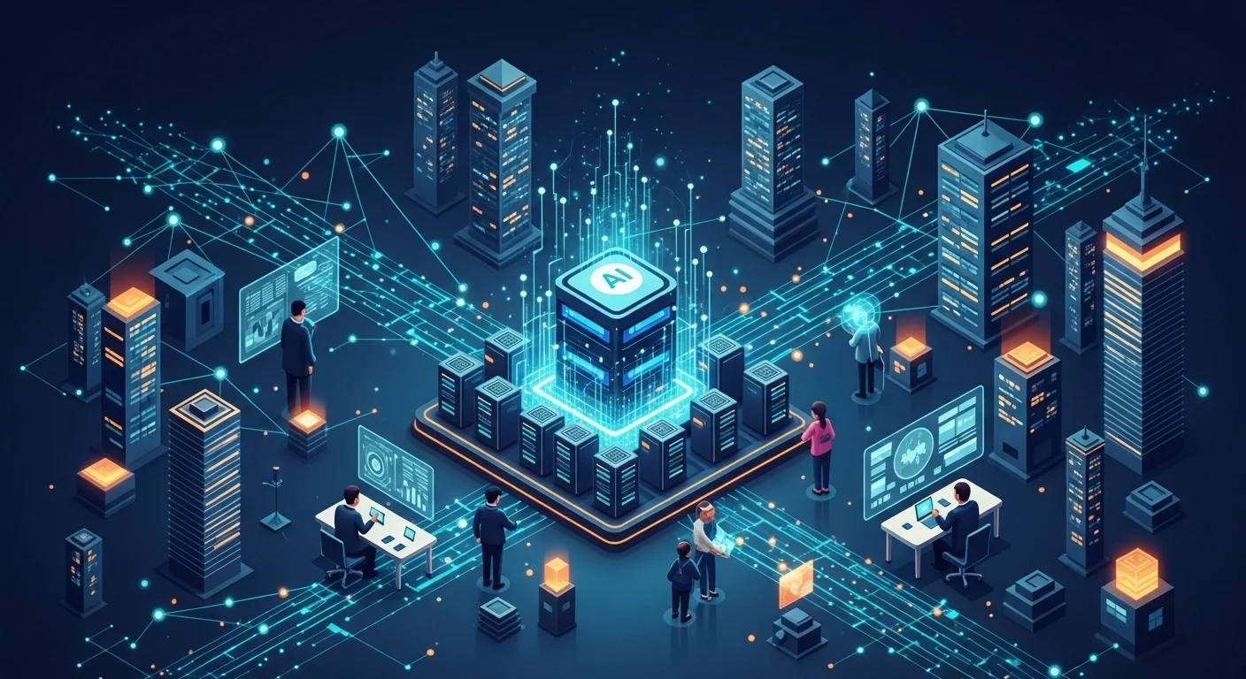 Modern technology landscape with business elements and tech solutions for Ai Services
