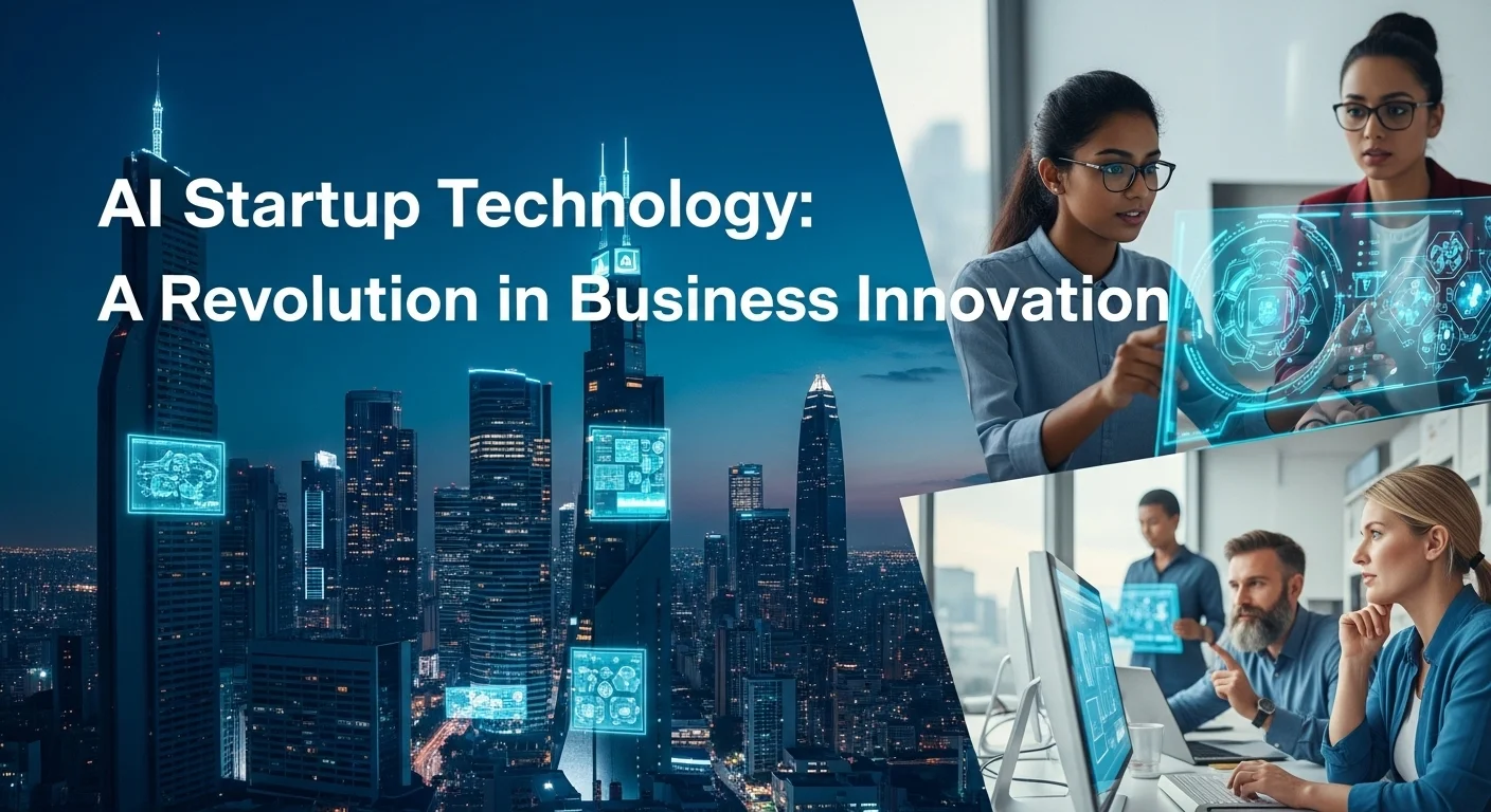 Modern technology landscape with business elements and tech solutions for Ai Startup