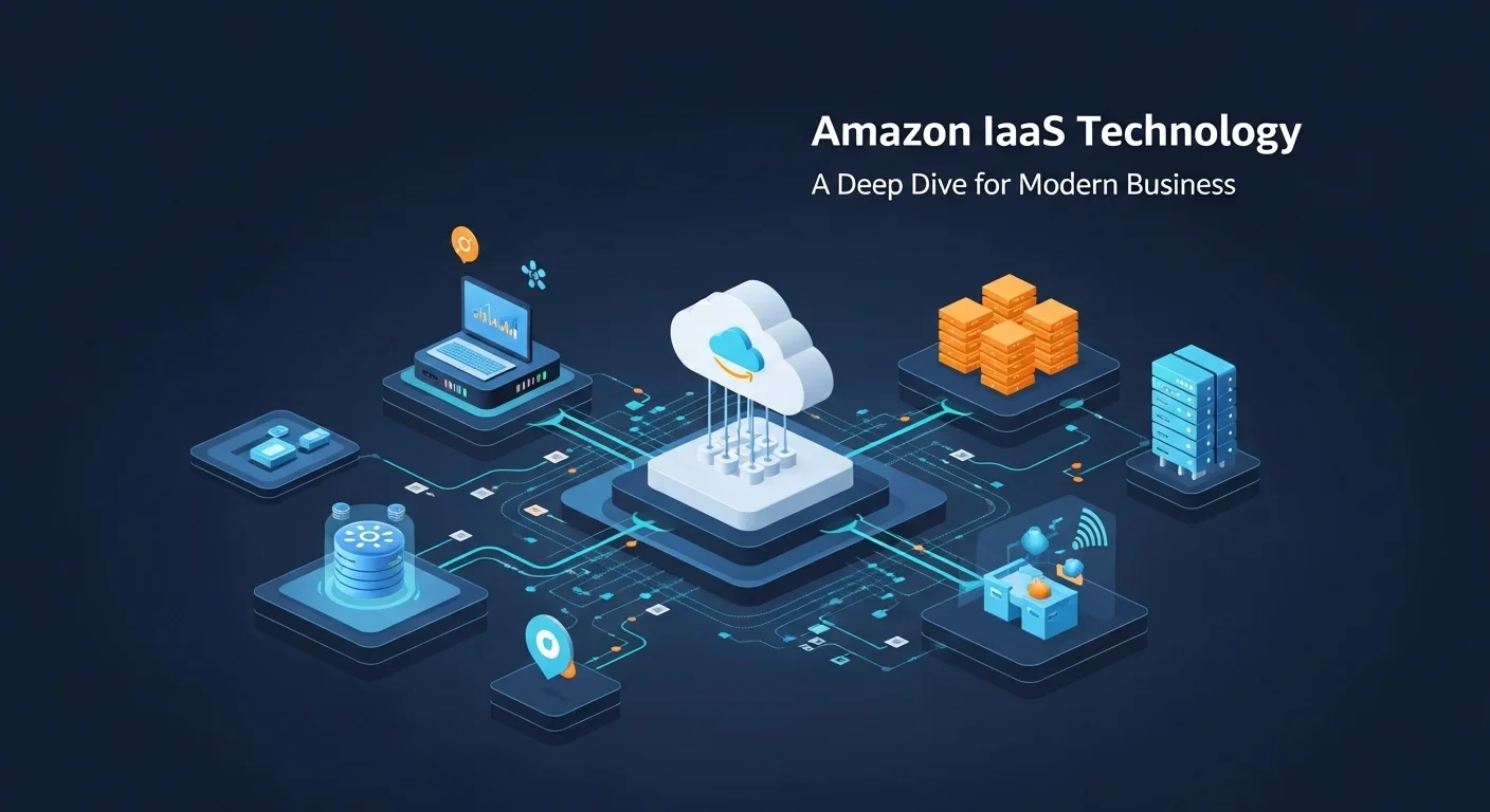 Modern technology landscape with business elements and tech solutions for Amazon Iaas