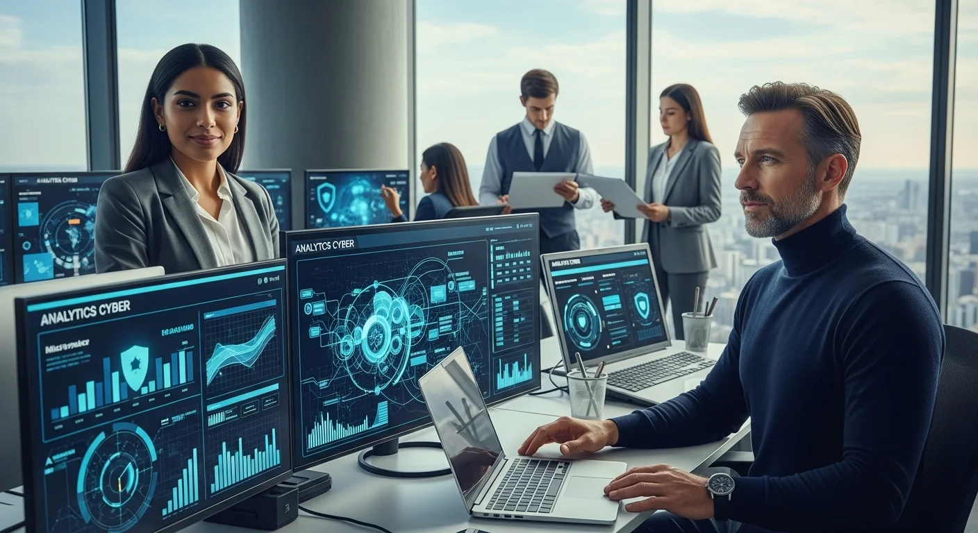 Business technology with innovation and digital resources to discover Analytics Cyber