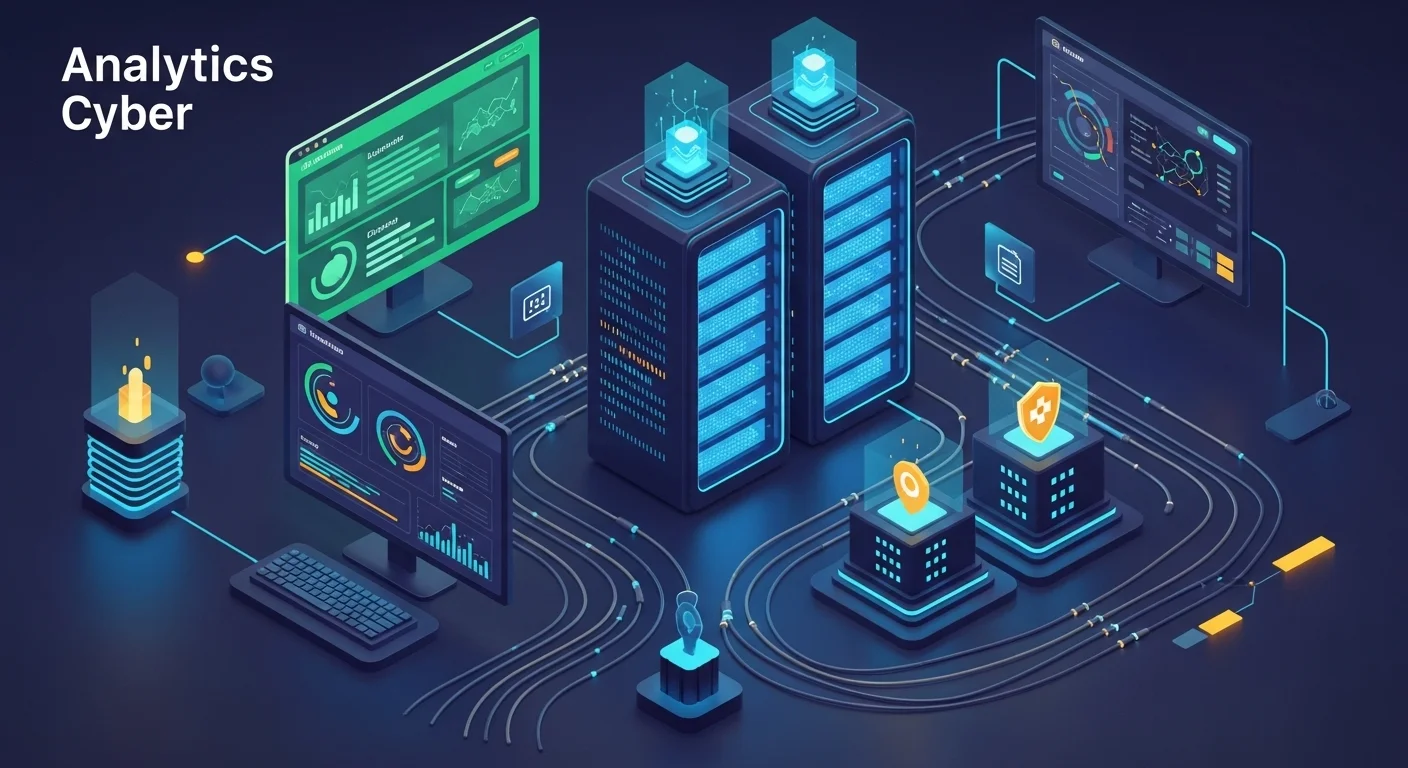 Modern technology landscape with business elements and tech solutions for Analytics Cyber