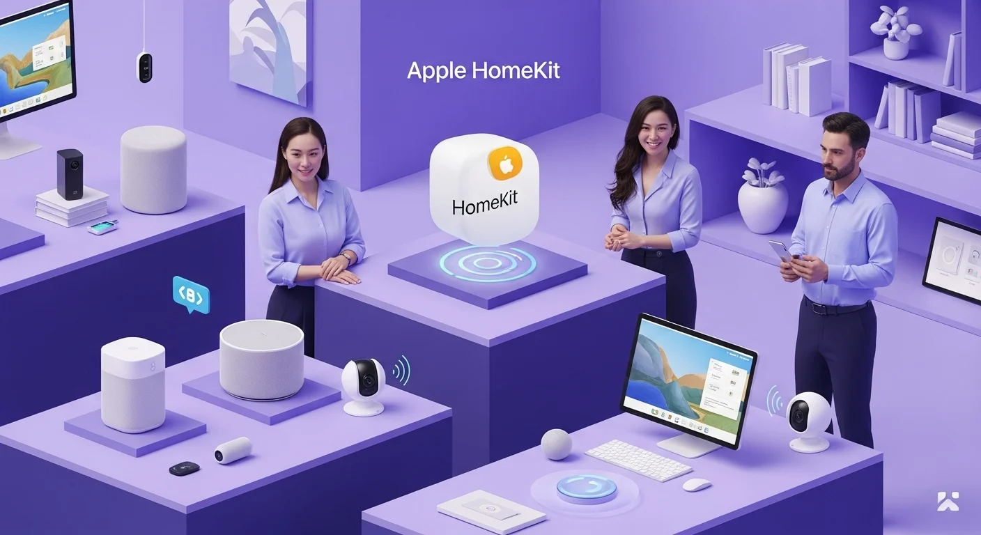 Modern technology landscape with business elements and tech solutions for Apple Homekit