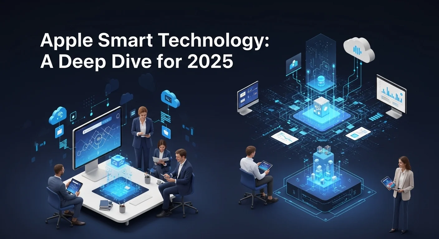 Modern technology landscape with business elements and tech solutions for Apple Smart