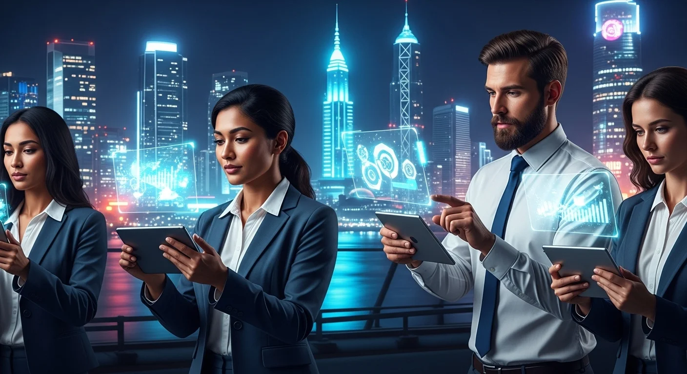 Modern technology landscape with business elements and tech solutions for Ar