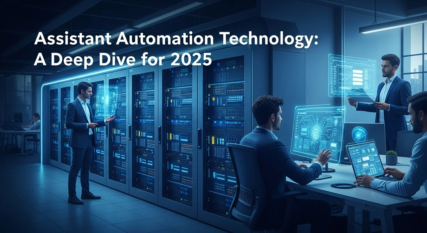Modern technology landscape with business elements and tech solutions for Assistant Automation