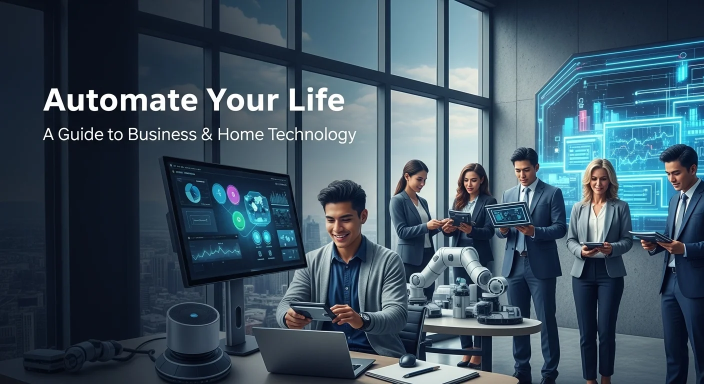 Modern technology landscape with business elements and tech solutions for Automate Your