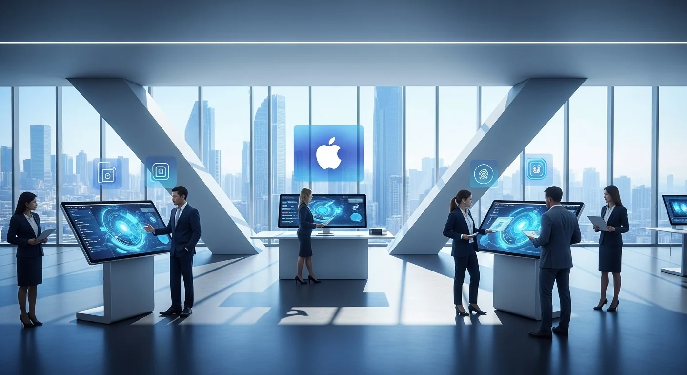 Modern technology landscape with business elements and tech solutions for Automation Apple