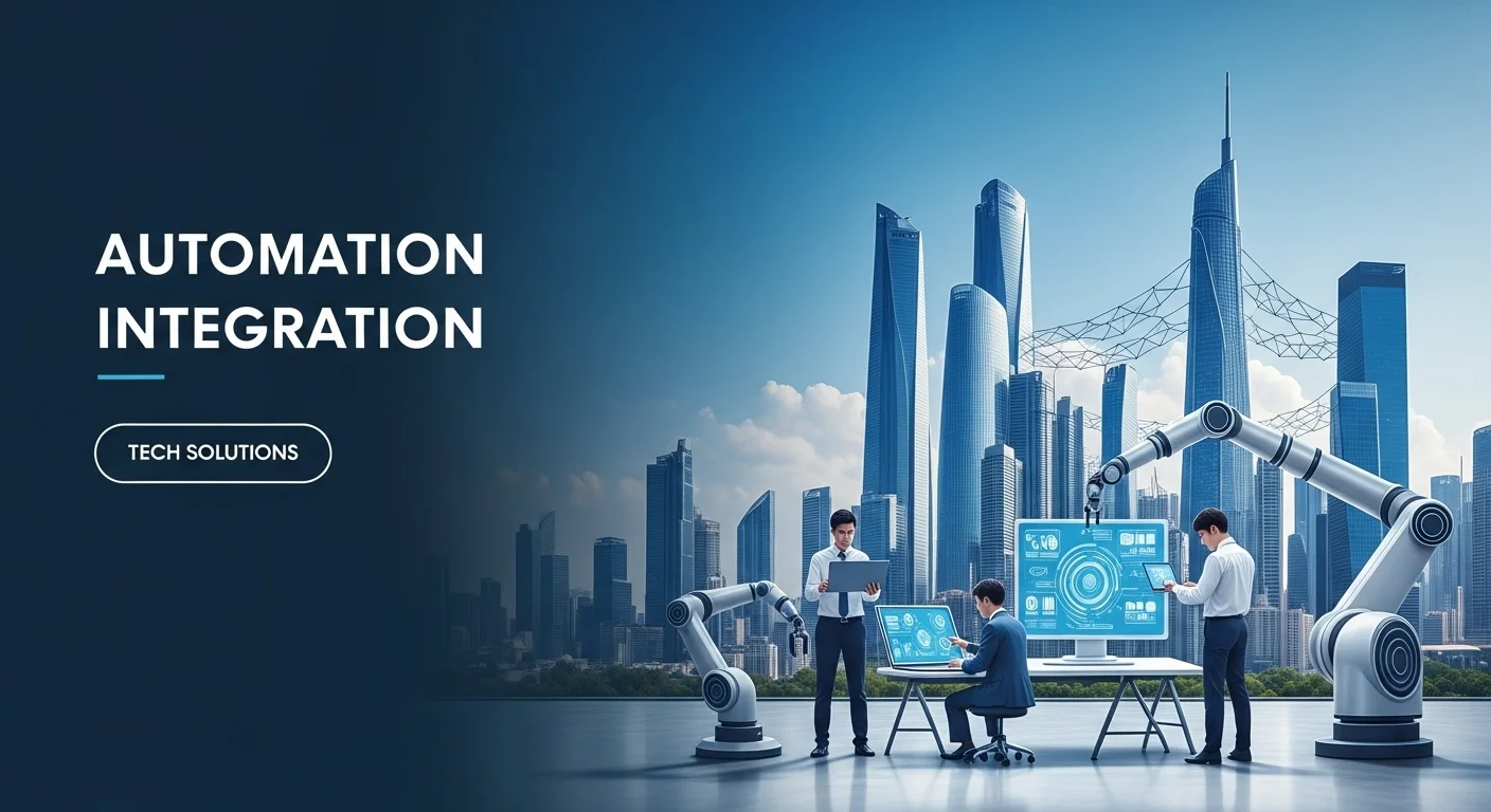 Modern technology landscape with business elements and tech solutions for Automation Integration