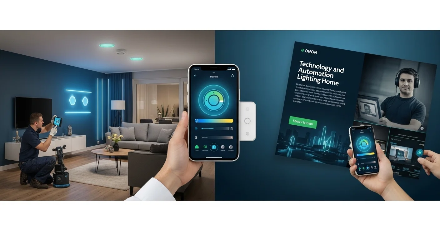 Modern technology landscape with business elements and tech solutions for Automation Lighting Home