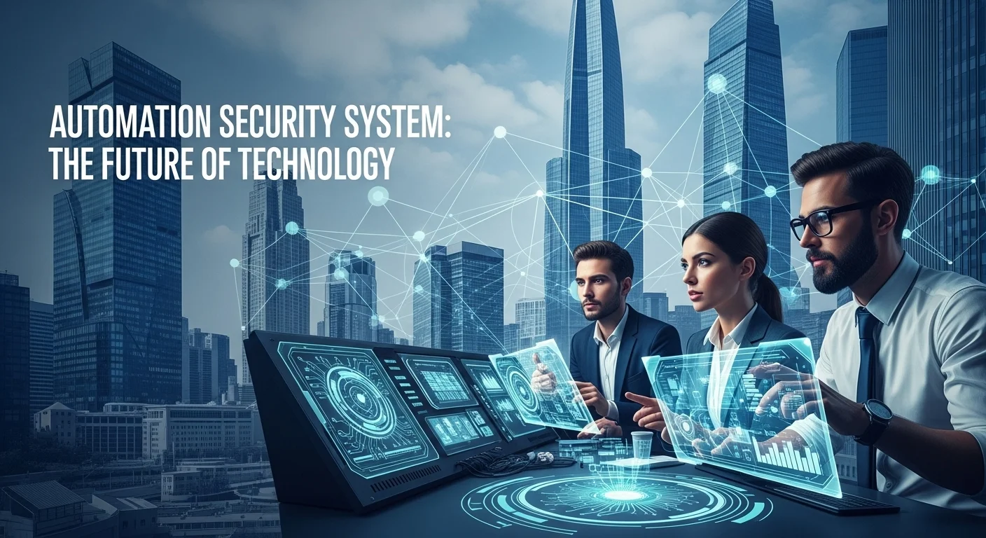 Modern technology landscape with business elements and tech solutions for Automation Security System