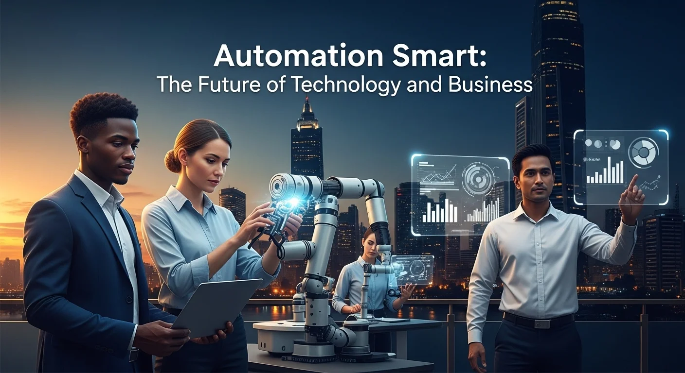 Modern technology landscape with business elements and tech solutions for Automation Smart