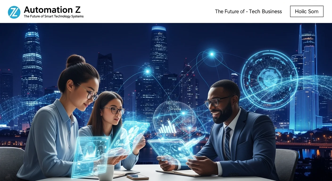 Modern technology landscape with business elements and tech solutions for Automation Z