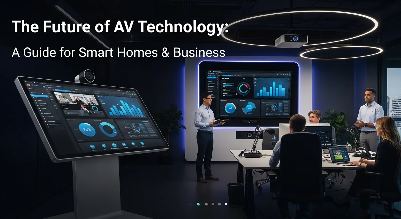 Modern technology landscape with business elements and tech solutions for Av