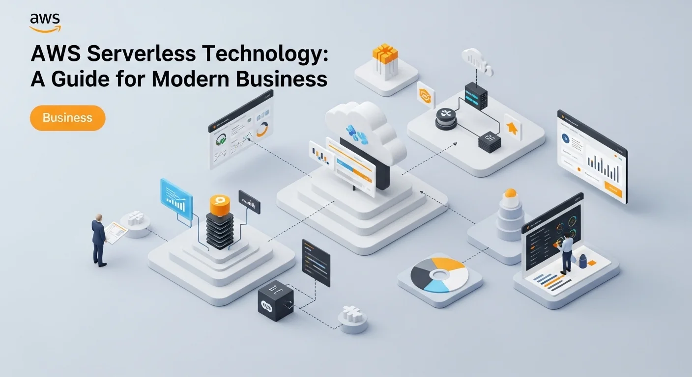 Modern technology landscape with business elements and tech solutions for Aws Serverless
