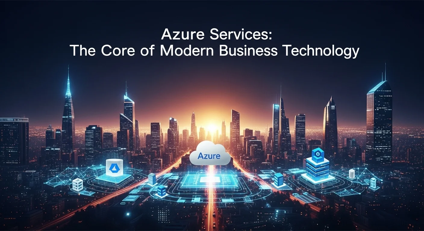 Modern technology landscape with business elements and tech solutions for Azure Services