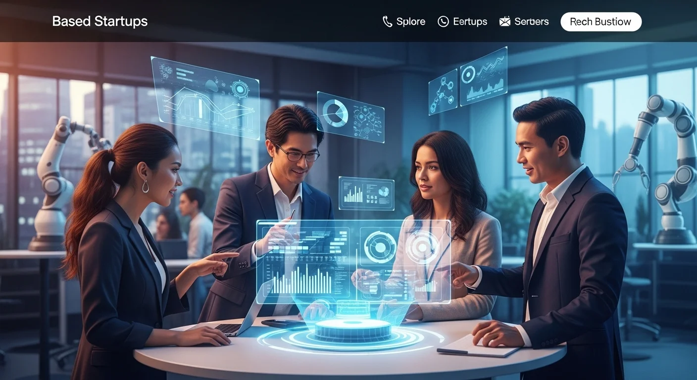 Modern technology landscape with business elements and tech solutions for Based Startups