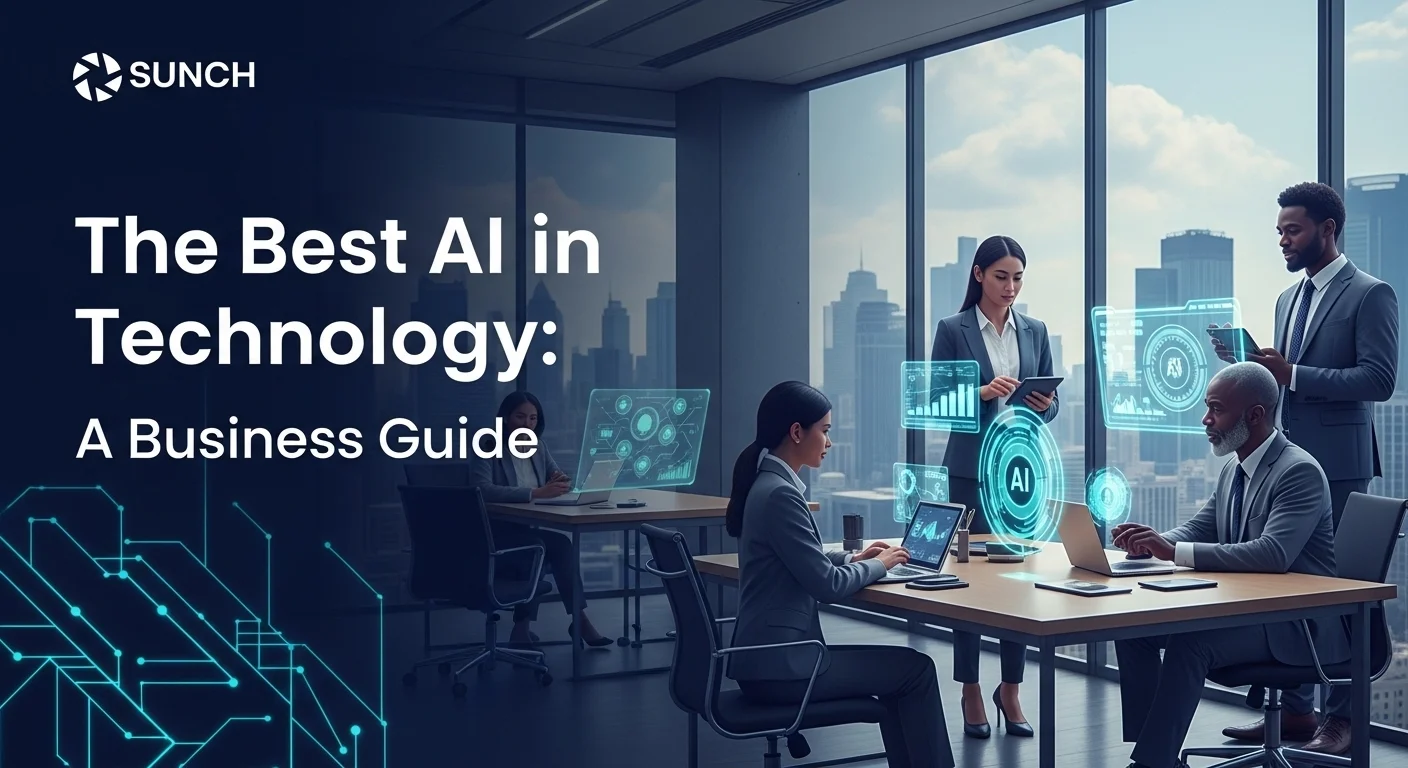Modern technology landscape with business elements and tech solutions for Best Ai