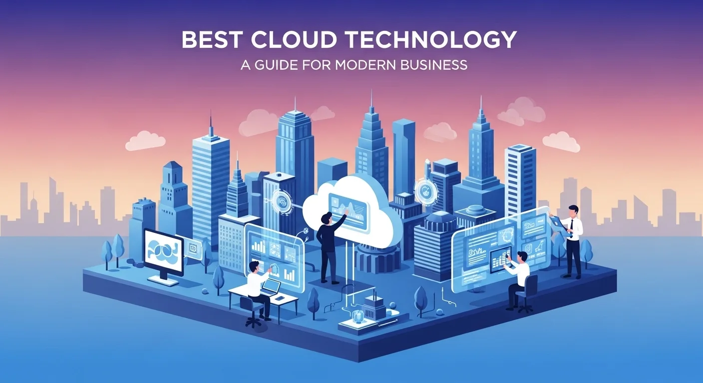 Modern technology landscape with business elements and tech solutions for Best Cloud