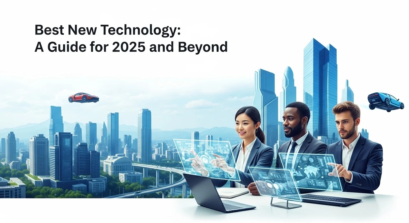 Modern technology landscape with business elements and tech solutions for Best New