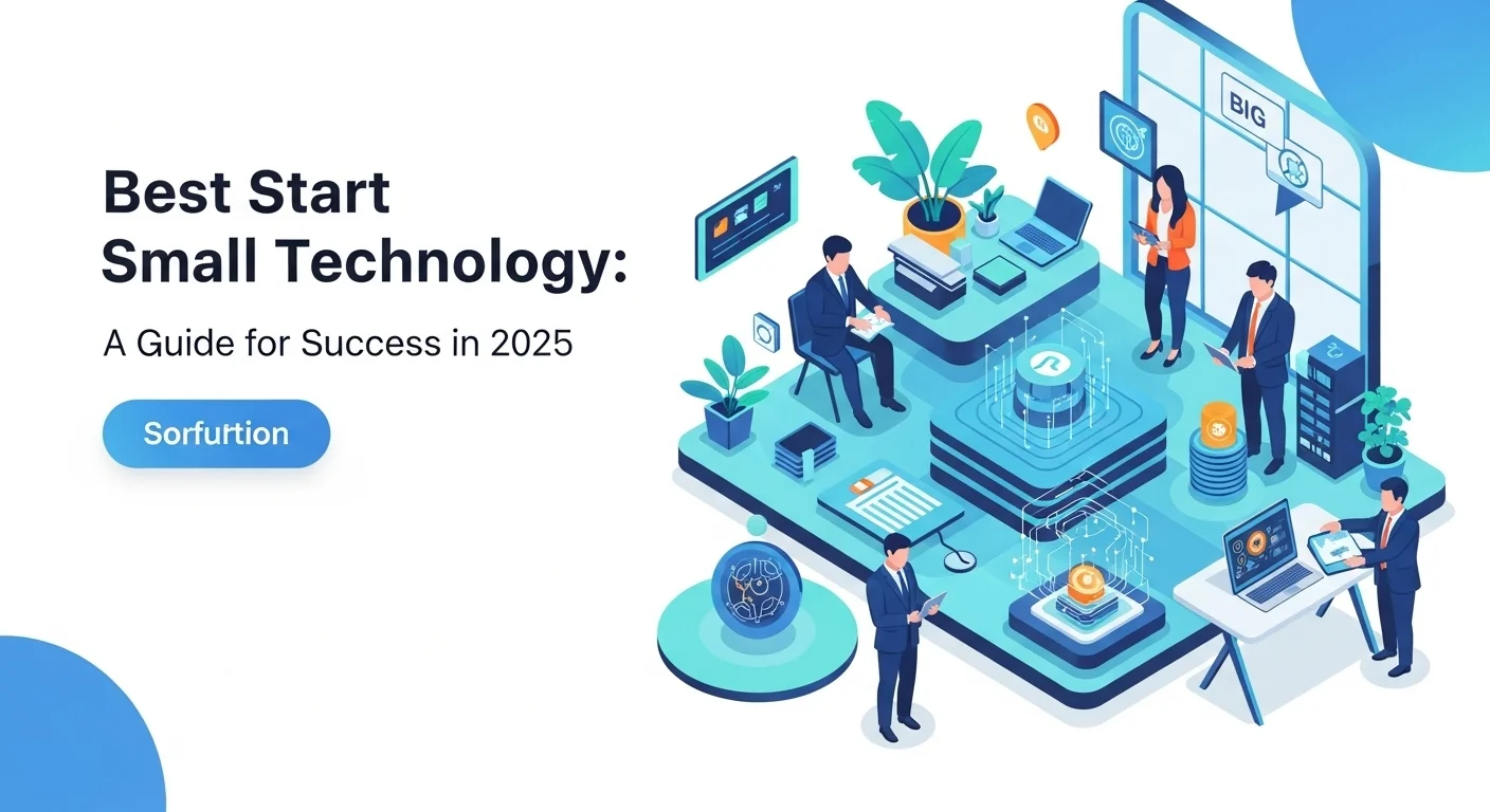 Modern technology landscape with business elements and tech solutions for Best Start Small