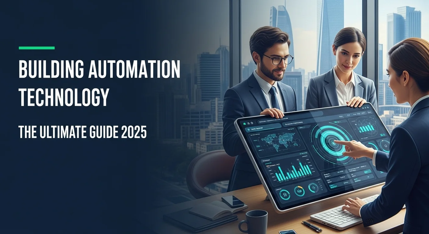 Modern technology landscape with business elements and tech solutions for Building Automation