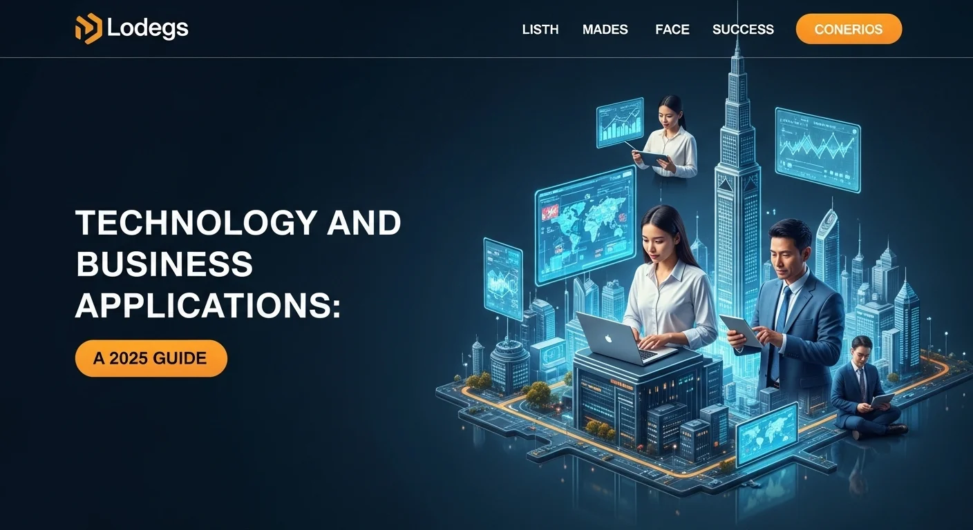 Modern technology landscape with business elements and tech solutions for Business Applications