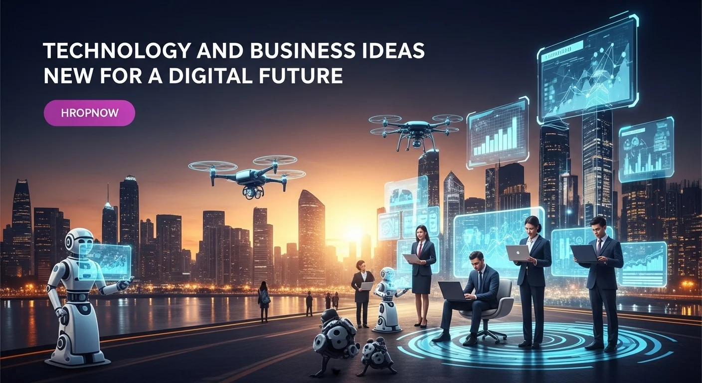 Modern technology landscape with business elements and tech solutions for Business Ideas New
