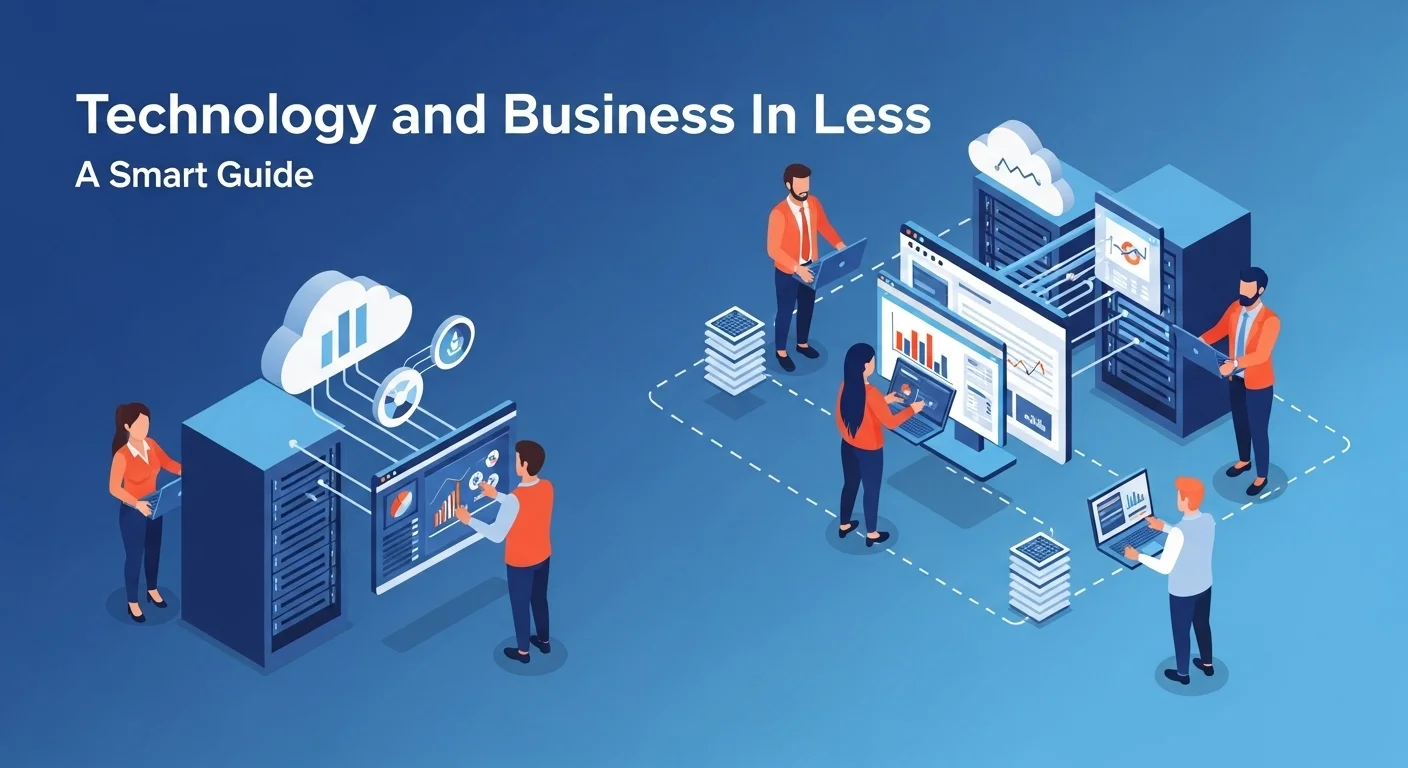 Modern technology landscape with business elements and tech solutions for Business In Less