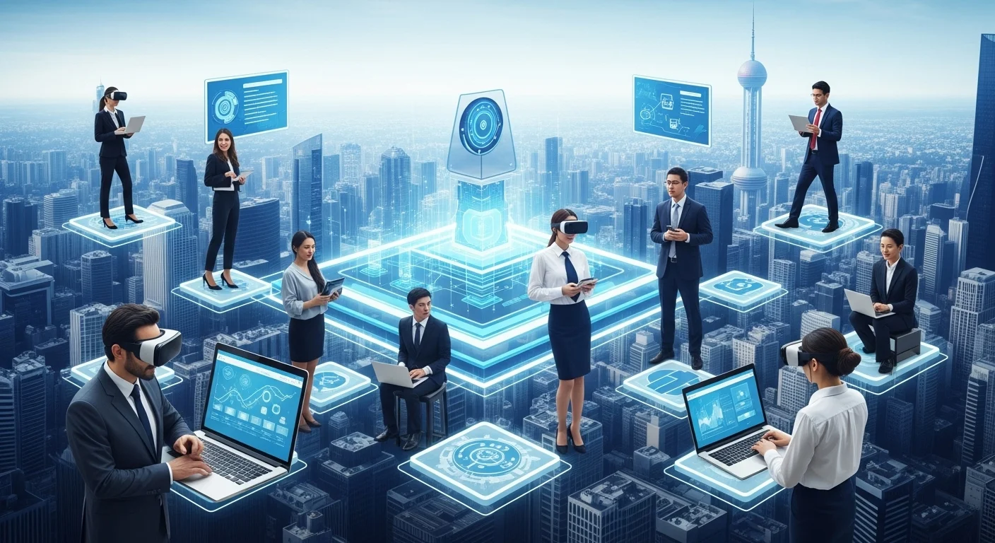 Modern technology landscape with business elements and tech solutions for Business Processes