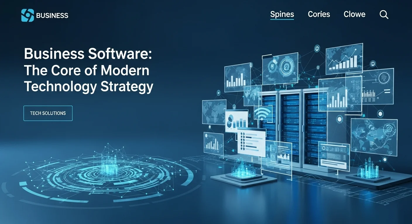 Modern technology landscape with business elements and tech solutions for Business Software