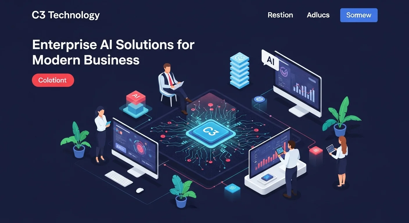Modern technology landscape with business elements and tech solutions for C3