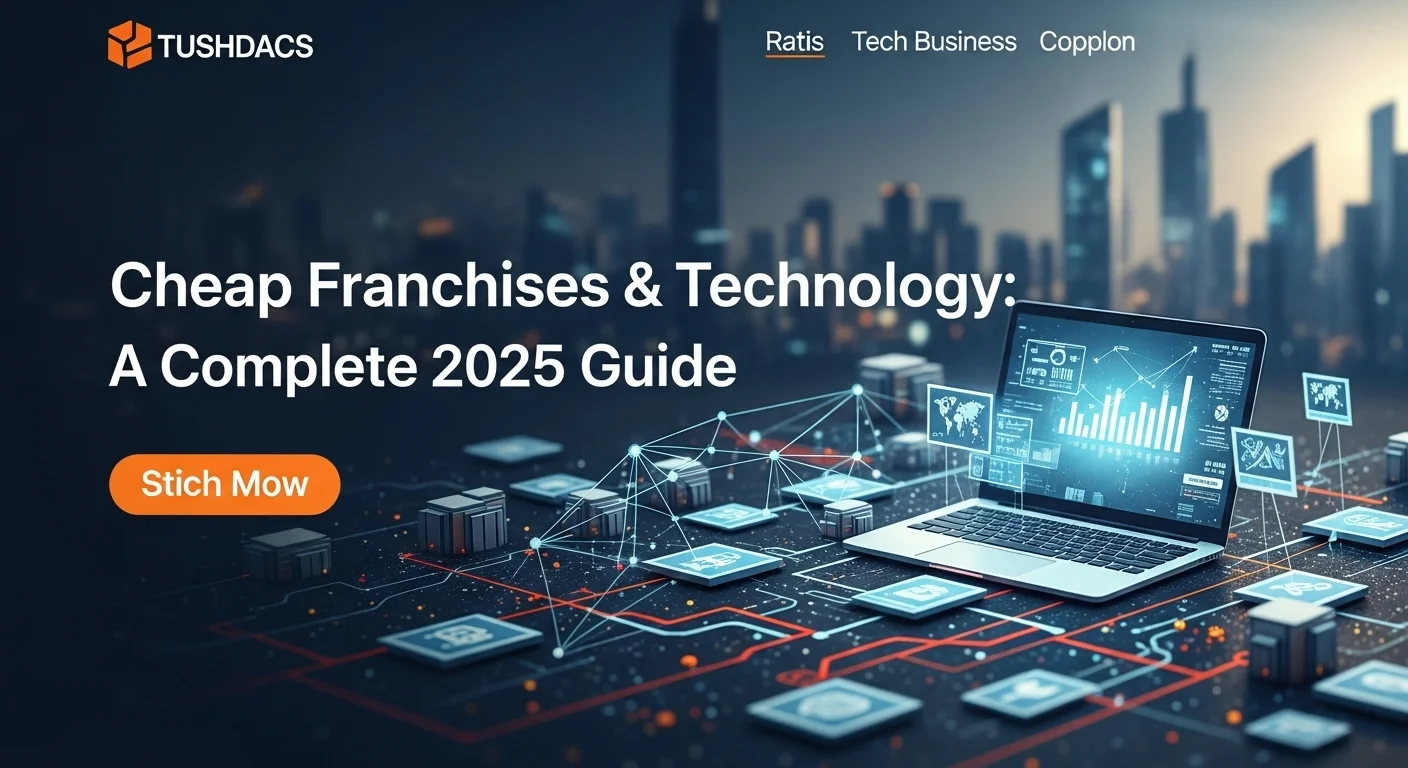 Modern technology landscape with business elements and tech solutions for Cheap Franchises