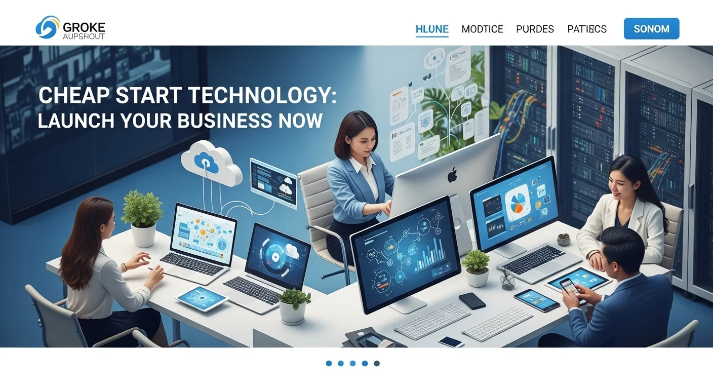 Modern technology landscape with business elements and tech solutions for Cheap Start