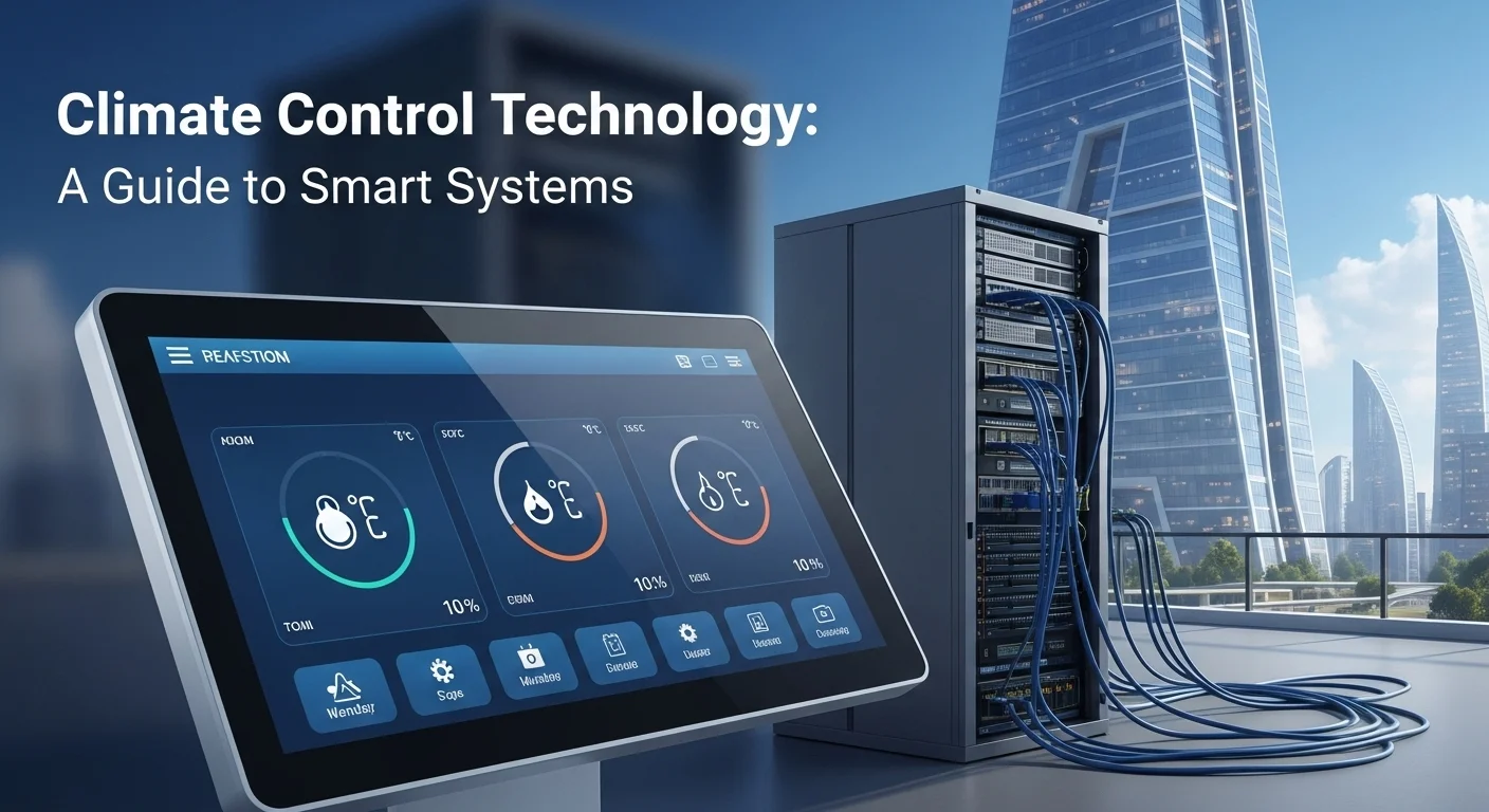 Modern technology landscape with business elements and tech solutions for Climate Control