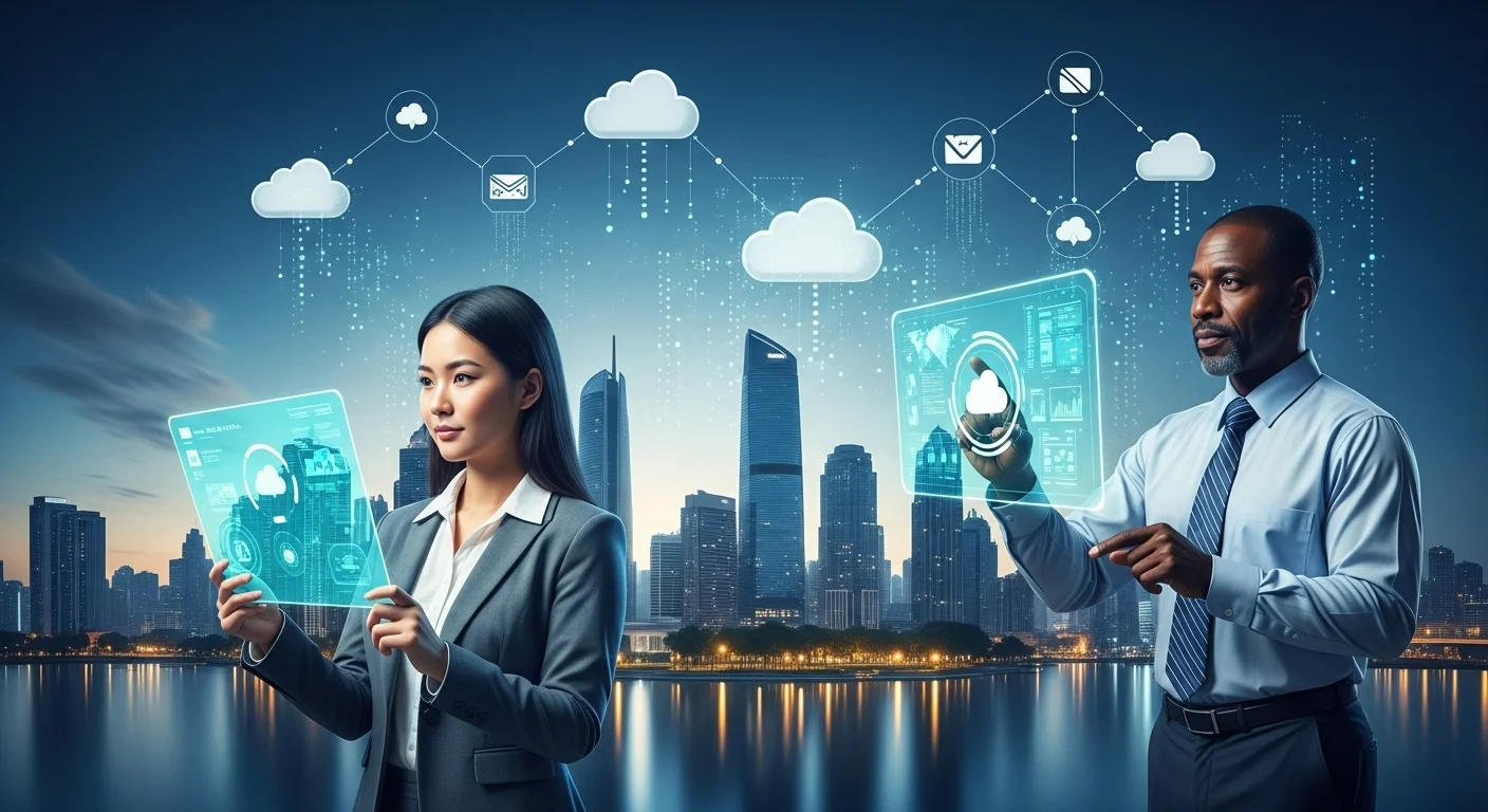 Modern technology landscape with business elements and tech solutions for Cloud Access